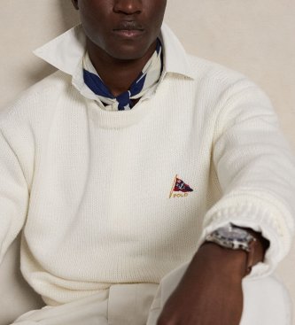 Polo Ralph Lauren Pull en coton Relaxed Fit brodé blanc
