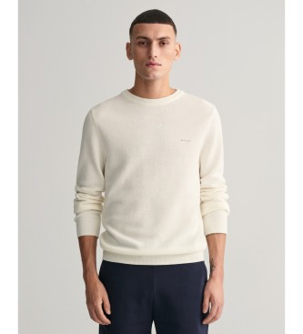 Gant Pull col rond en piqué de coton blanc cassé