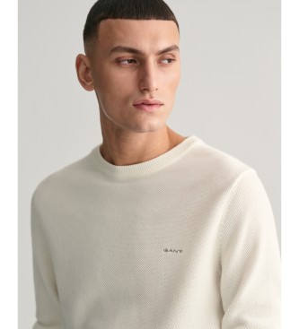 Gant Pull col rond en piqué de coton blanc cassé