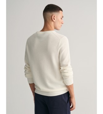 Gant Pull col rond en piqué de coton blanc cassé