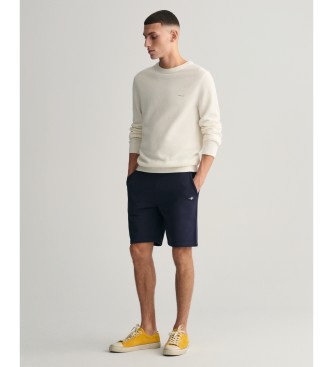 Gant Pull col rond en piqué de coton blanc cassé
