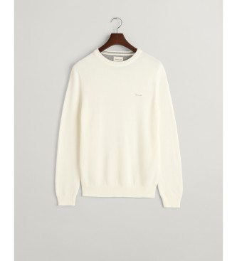 Gant Pull col rond en piqué de coton blanc cassé