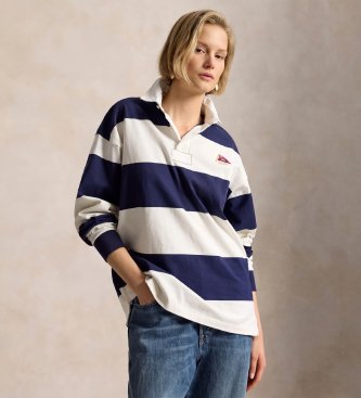 Polo Ralph Lauren Maglia da rugby Big Fit a maglia blu navy, bianco