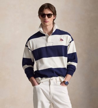 Polo Ralph Lauren Maglia da rugby Big Fit a maglia blu navy, bianco