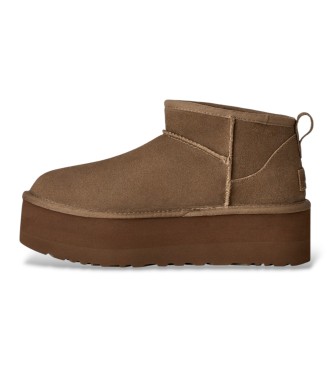 UGG Classic Ultra Mini Platform brown Leather Ankle Boots