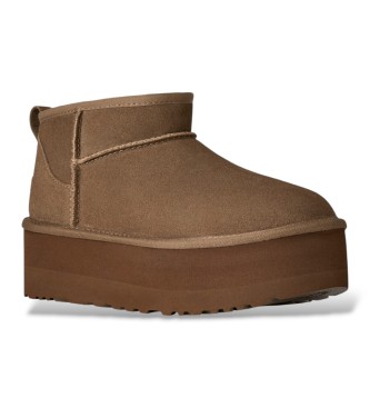 UGG Classic Ultra Mini Platform brown Leather Ankle Boots