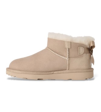 UGG Ultra Mini Bailey Bow Leather Ankle Boots beige