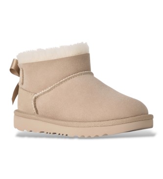 UGG Ultra Mini Bailey Bow Leather Ankle Boots beige