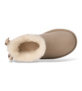 UGG Ultra Mini Bailey Bow Leather Ankle Boots beige