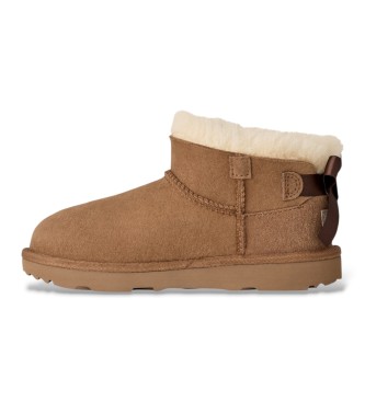 UGG Brown Ultra Mini Bailey Bow Leather Boots