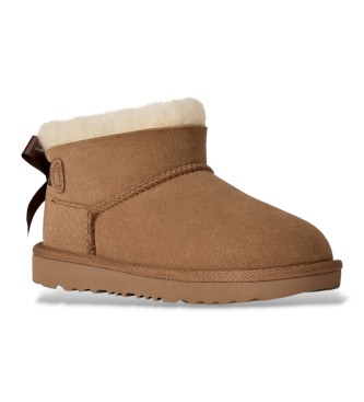 UGG Brown Ultra Mini Bailey Bow Leather Boots