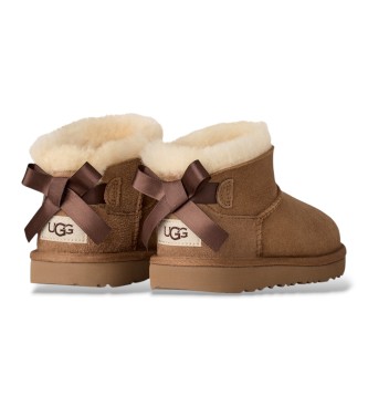 UGG Brown Ultra Mini Bailey Bow Leather Boots