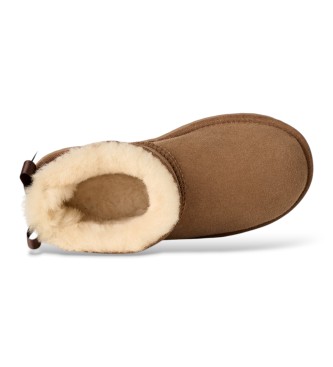 UGG Brown Ultra Mini Bailey Bow Leather Boots