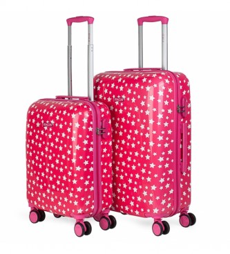 ITACA Ensemble valise rose pour enfants -55x40x20 / 65x44x25cm