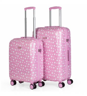 ITACA Ensemble valise rose pour enfants -55x40x20 / 65x44x25 cm