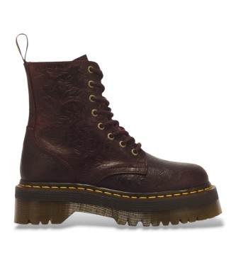 Dr Martens Botas de plataforma Jadon com 8 furos de cadarço em pele Crazy Horse com gravação floral bordô
