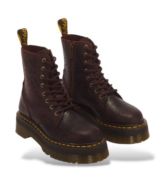 Dr Martens Botas de plataforma Jadon com 8 furos de cadarço em pele Crazy Horse com gravação floral bordô