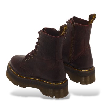 Dr Martens Botas de plataforma Jadon com 8 furos de cadarço em pele Crazy Horse com gravação floral bordô