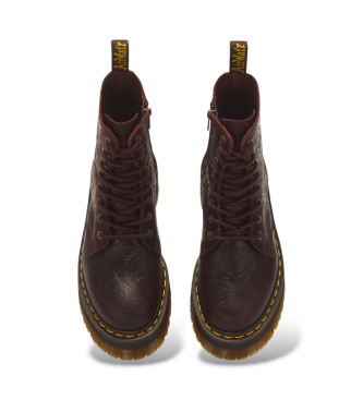 Dr Martens Botas de plataforma Jadon com 8 furos de cadarço em pele Crazy Horse com gravação floral bordô