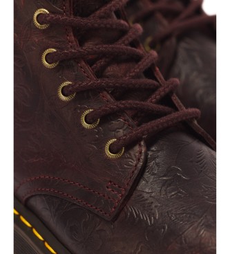Dr Martens Botas de plataforma Jadon com 8 furos de cadarço em pele Crazy Horse com gravação floral bordô
