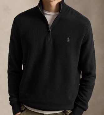 Polo Ralph Lauren Maglione in maglia di piqué di cotone nero