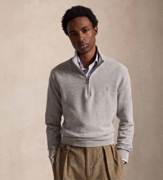 Polo Ralph Lauren Maglione in maglia di piqué e cotone grigio