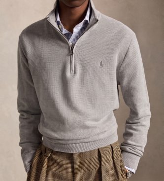 Polo Ralph Lauren Maglione in maglia di piqué e cotone grigio