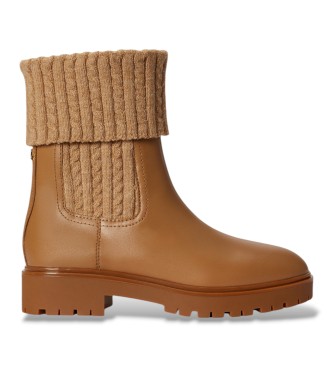 Lauren Ralph Lauren Allyson Stiefelette aus Kalbsleder und Strick in Kamel