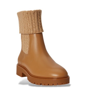 Lauren Ralph Lauren Allyson Stiefelette aus Kalbsleder und Strick in Kamel