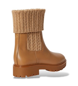 Lauren Ralph Lauren Allyson Stiefelette aus Kalbsleder und Strick in Kamel