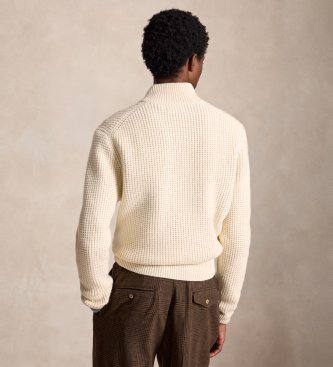 Polo Ralph Lauren Jersey de lana y algodón en punto waffle blanco crema