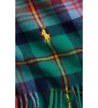 Polo Ralph Lauren Bufanda de lana con flecos y cuadros verde