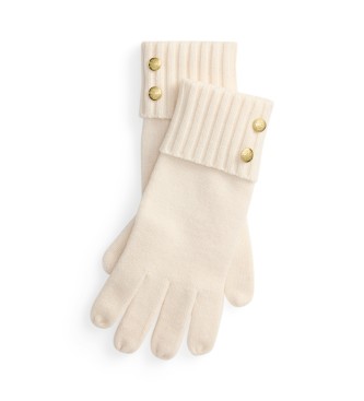 Lauren Ralph Lauren Stickade handskar med sköldknappar beige