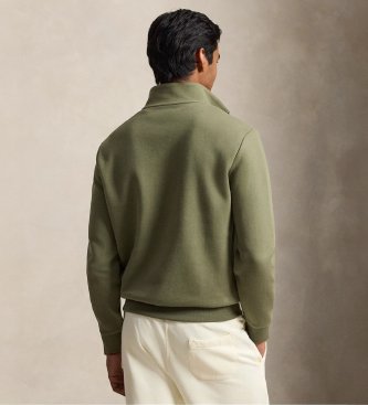 Polo Ralph Lauren Doppelstrickpullover mit kurzem Reißverschluss in Grün