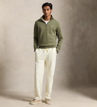 Polo Ralph Lauren Doppelstrickpullover mit kurzem Reißverschluss in Grün