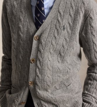 Polo Ralph Lauren Cardigan en laine et cachemire gris
