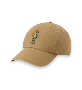 Polo Ralph Lauren Be?owa czapka z diagonalu z misiem Polo Bear