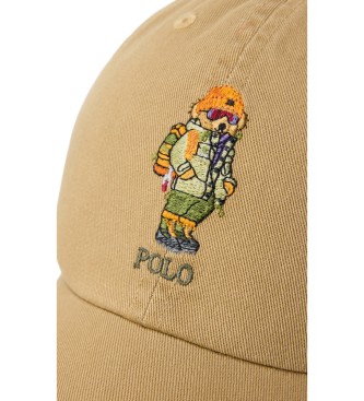 Polo Ralph Lauren Be?owa czapka z diagonalu z misiem Polo Bear