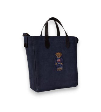 Polo Ralph Lauren Borsa tote in pelle scamosciata con Polo Bear blu navy