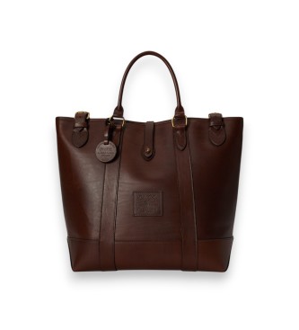 Polo Ralph Lauren Sac tote Heritage moyen en cuir marron