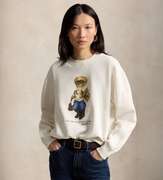 Polo Ralph Lauren Crèmewitte fleece sweater met Polo Bear