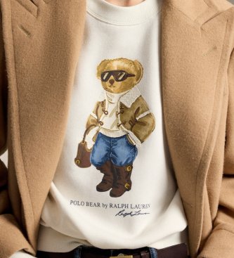 Polo Ralph Lauren Crèmewitte fleece sweater met Polo Bear