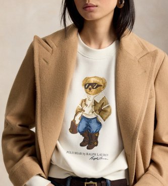 Polo Ralph Lauren Crèmewitte fleece sweater met Polo Bear