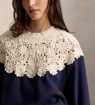 Polo Ralph Lauren Pull en peluche avec empiècement au crochet bleu