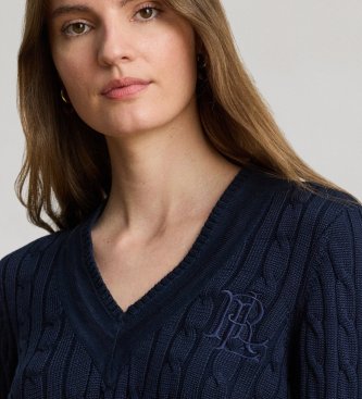 Lauren Ralph Lauren Maglione da cricket in punto trecce blu marino