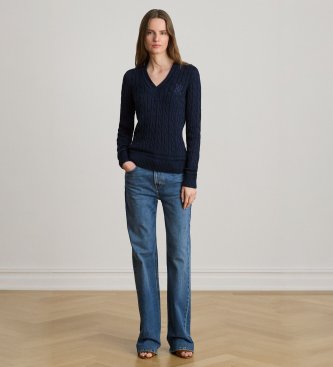 Lauren Ralph Lauren Maglione da cricket in punto trecce blu marino
