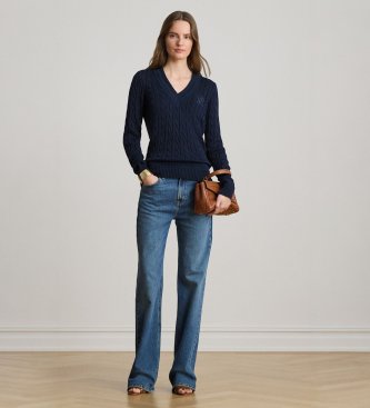 Lauren Ralph Lauren Maglione da cricket in punto trecce blu marino