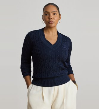 Lauren Ralph Lauren Maglione da cricket in punto trecce blu marino