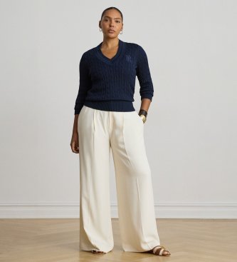 Lauren Ralph Lauren Maglione da cricket in punto trecce blu marino