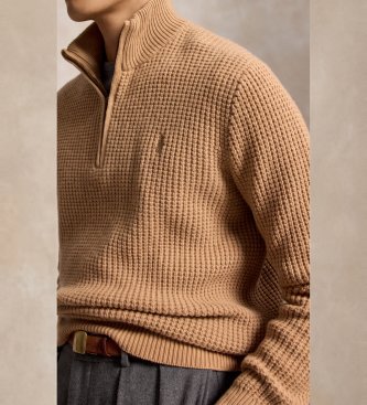 Polo Ralph Lauren Jersey de lana y algodón en punto waffle beige